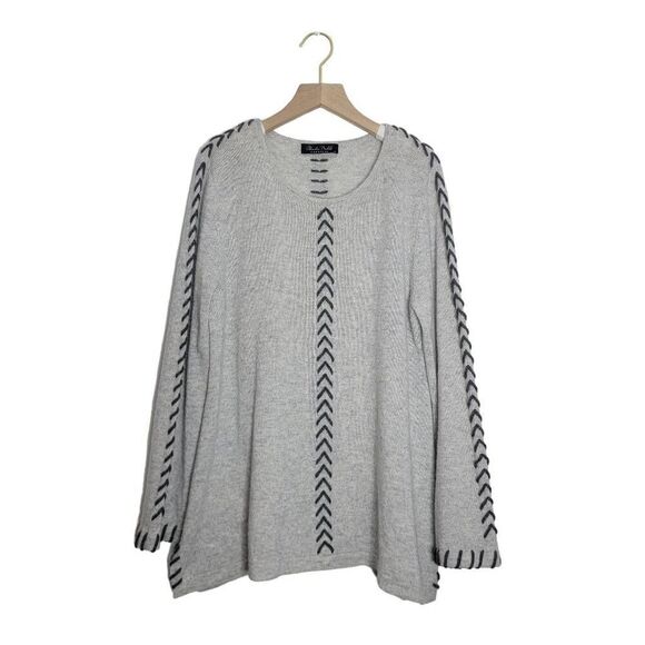 Claudia Nichole Sweater Size Large 100% Cashmere Stitched Details Gray - Picture 1 of 6